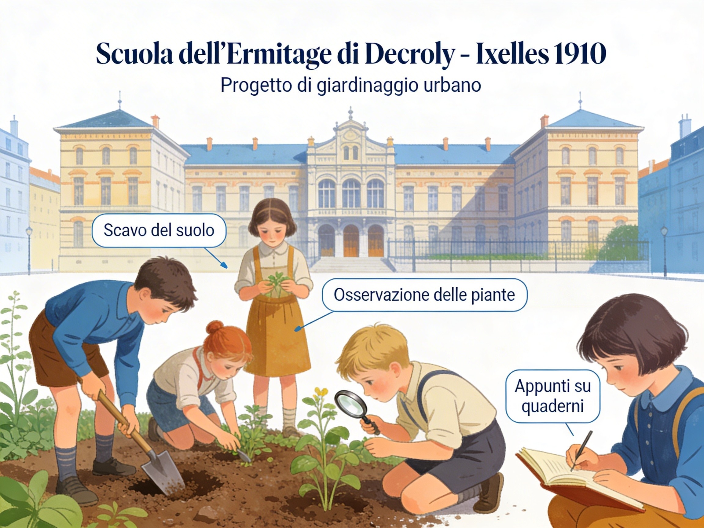 Bambini che lavorano su un progetto di gruppo nella Scuola dell'Ermitage