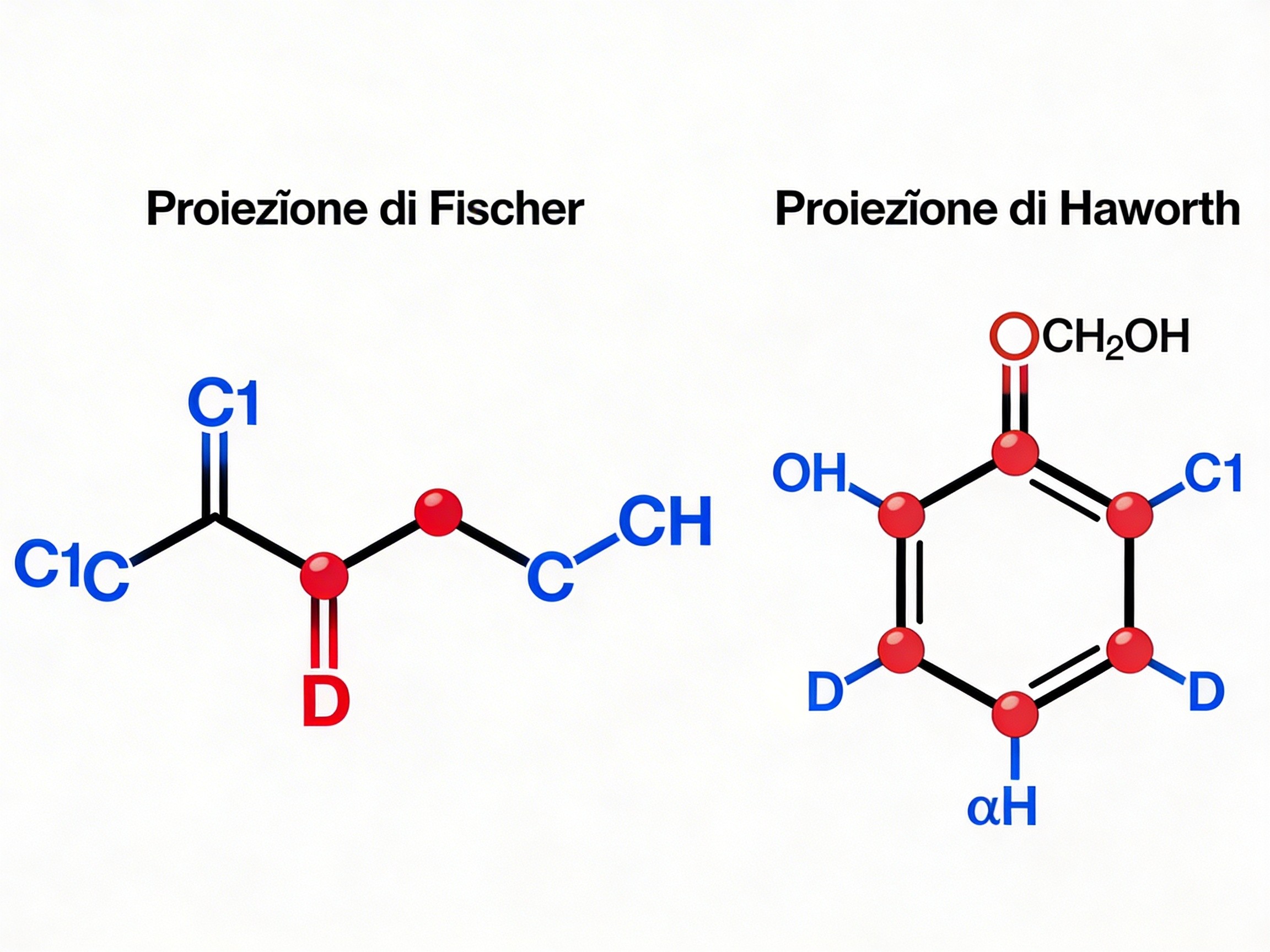 Confronto proiezione Fischer e Haworth del glucosio