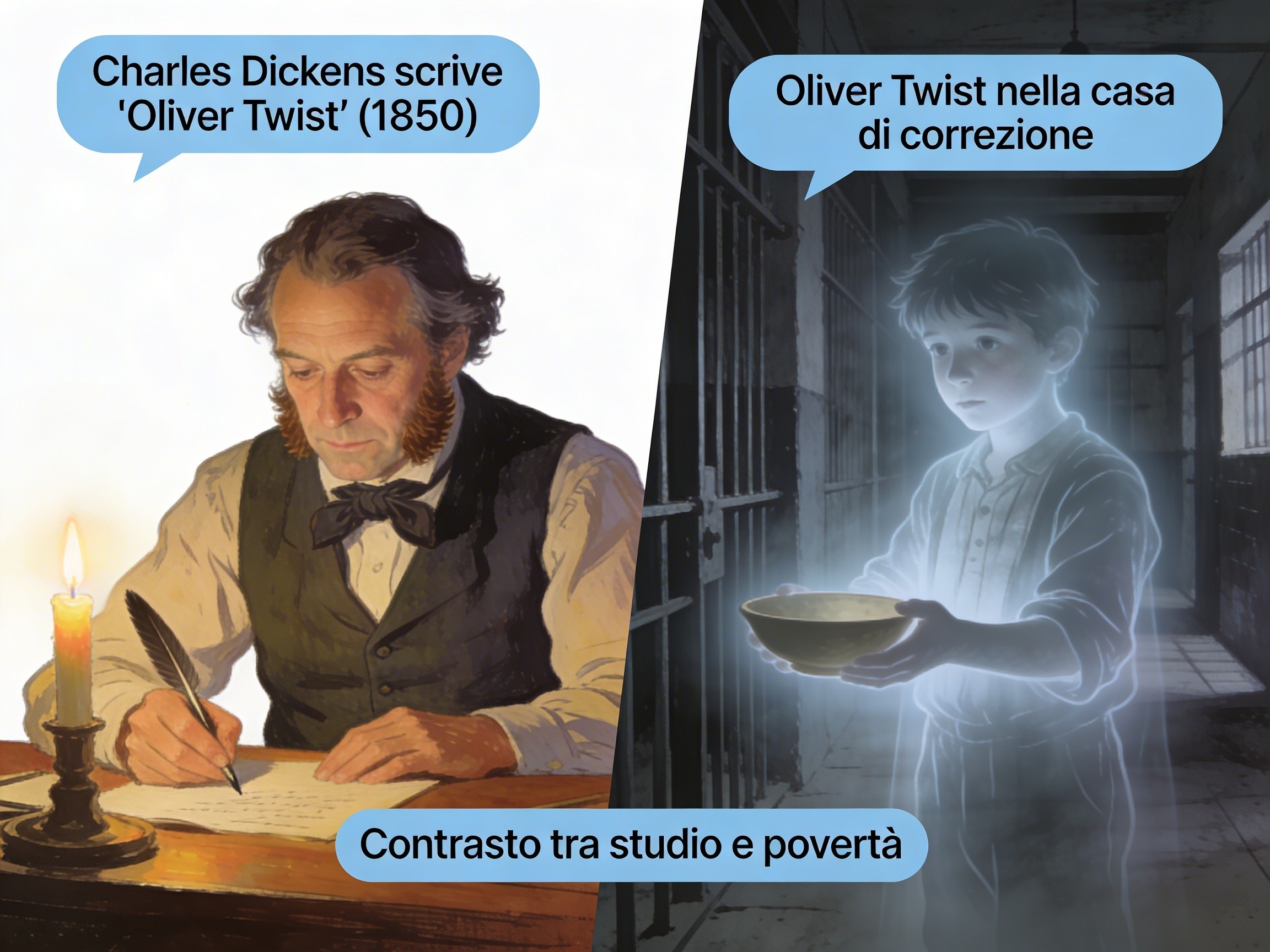 Charles Dickens writing with Victorian London background