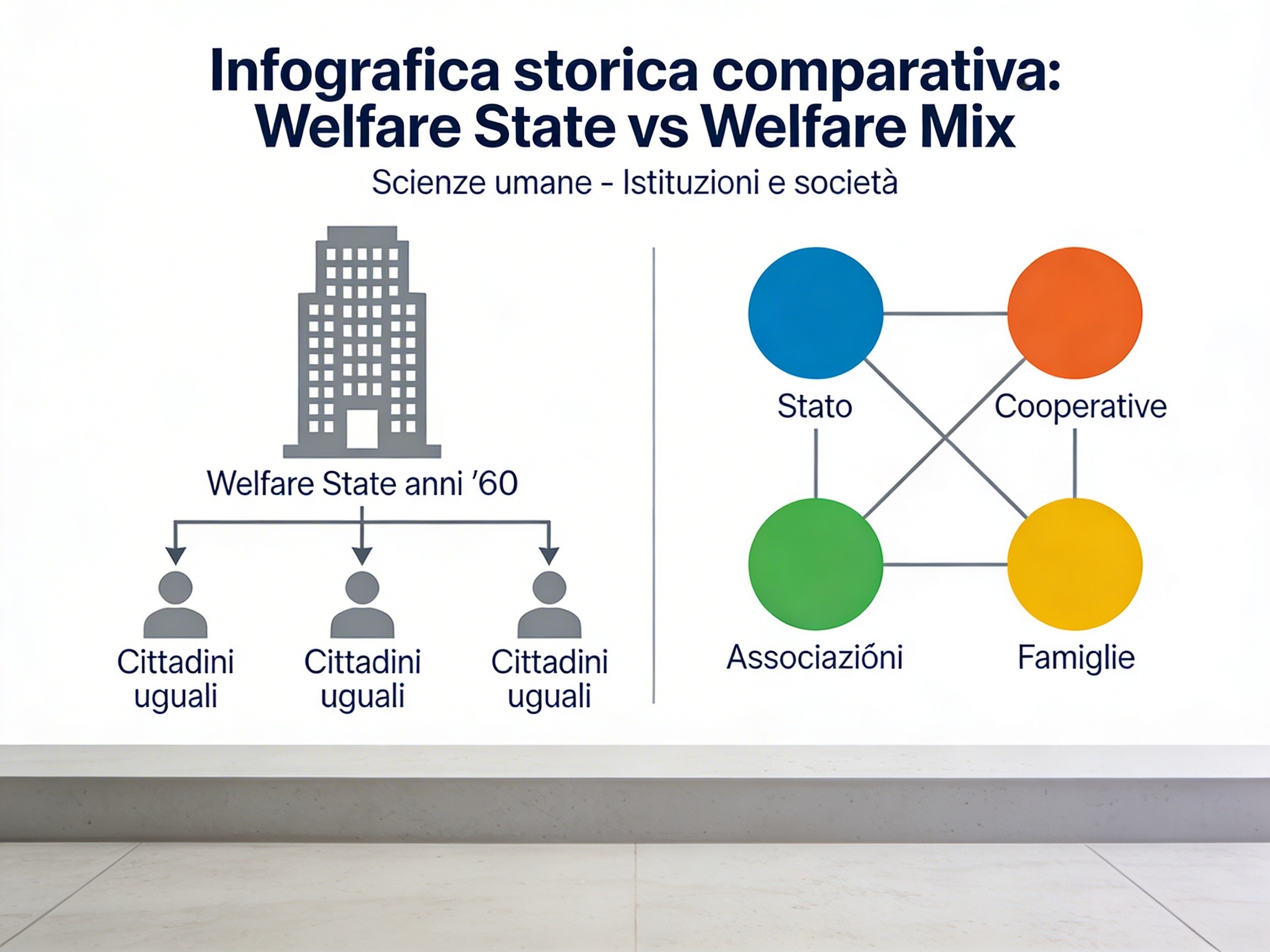 Infografica comparativa Welfare State anni 60 vs crisi anni 80