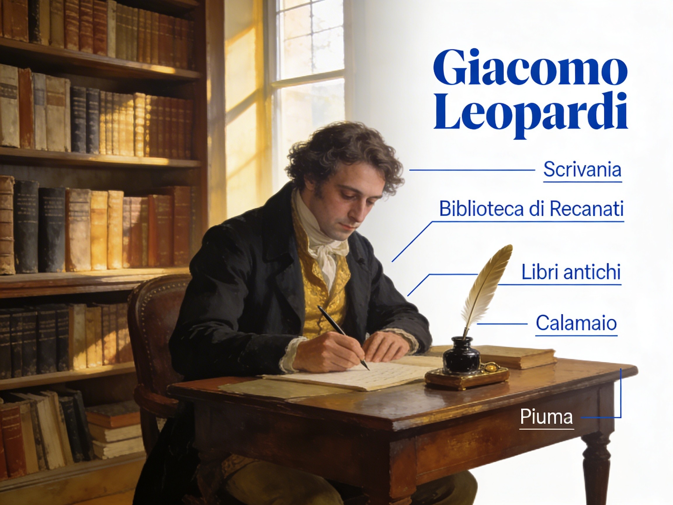 Ritratto di Giacomo Leopardi nella biblioteca di Recanati