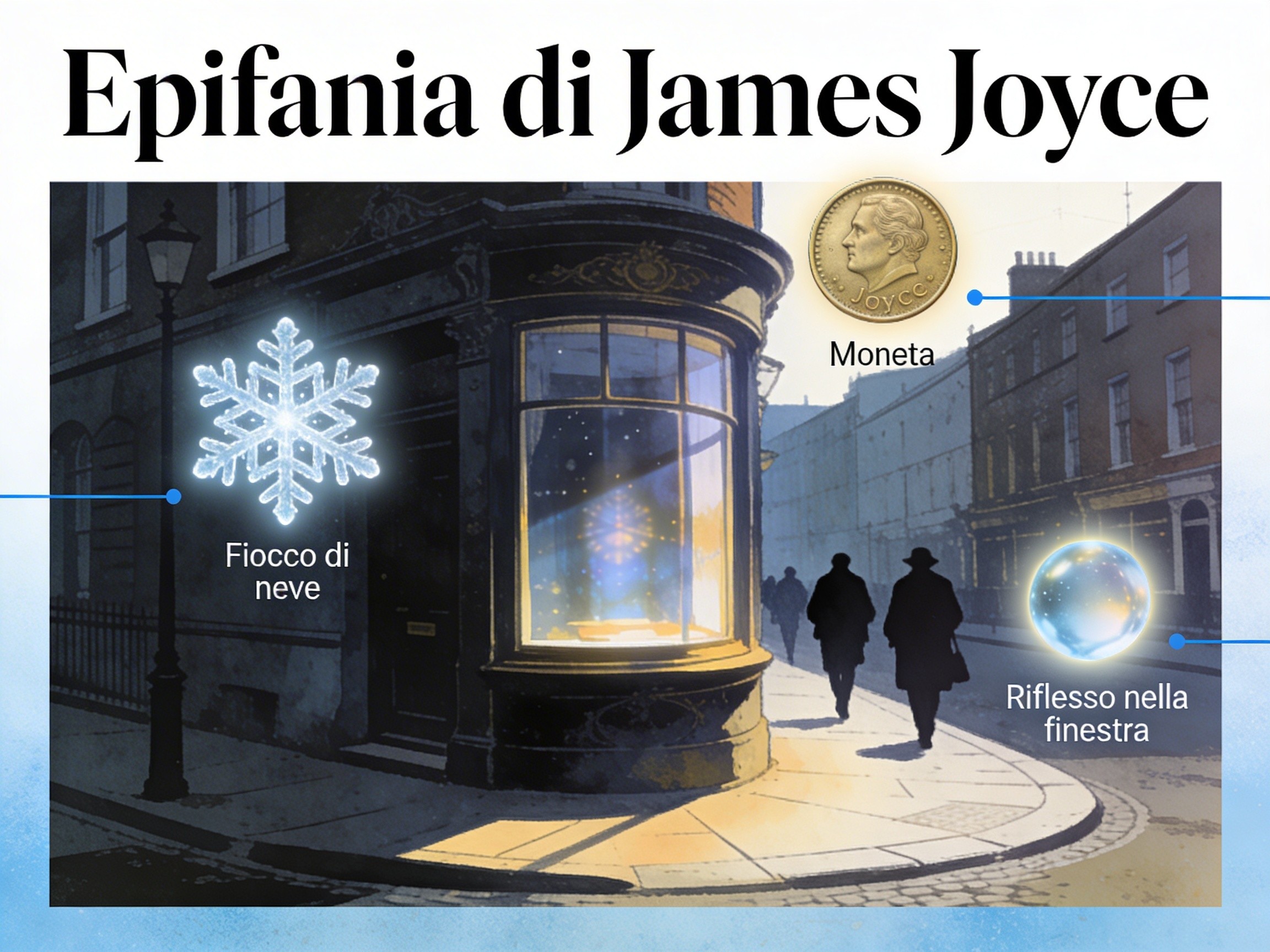 Artistic representation of an epiphany moment in a Dublin street scene with dramatic lighting