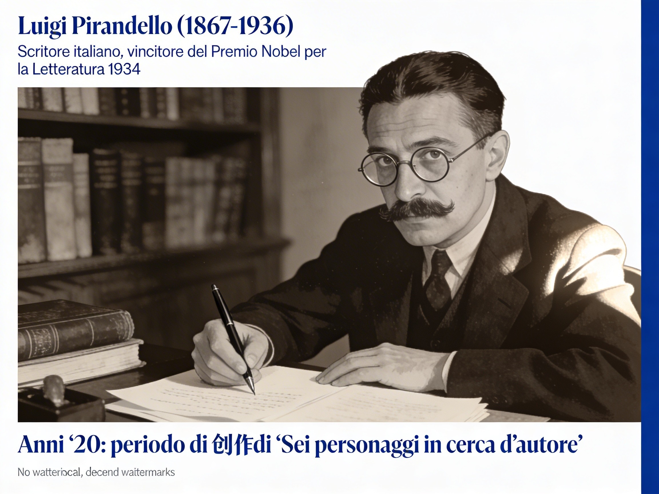 Ritratto di Luigi Pirandello con libro aperto