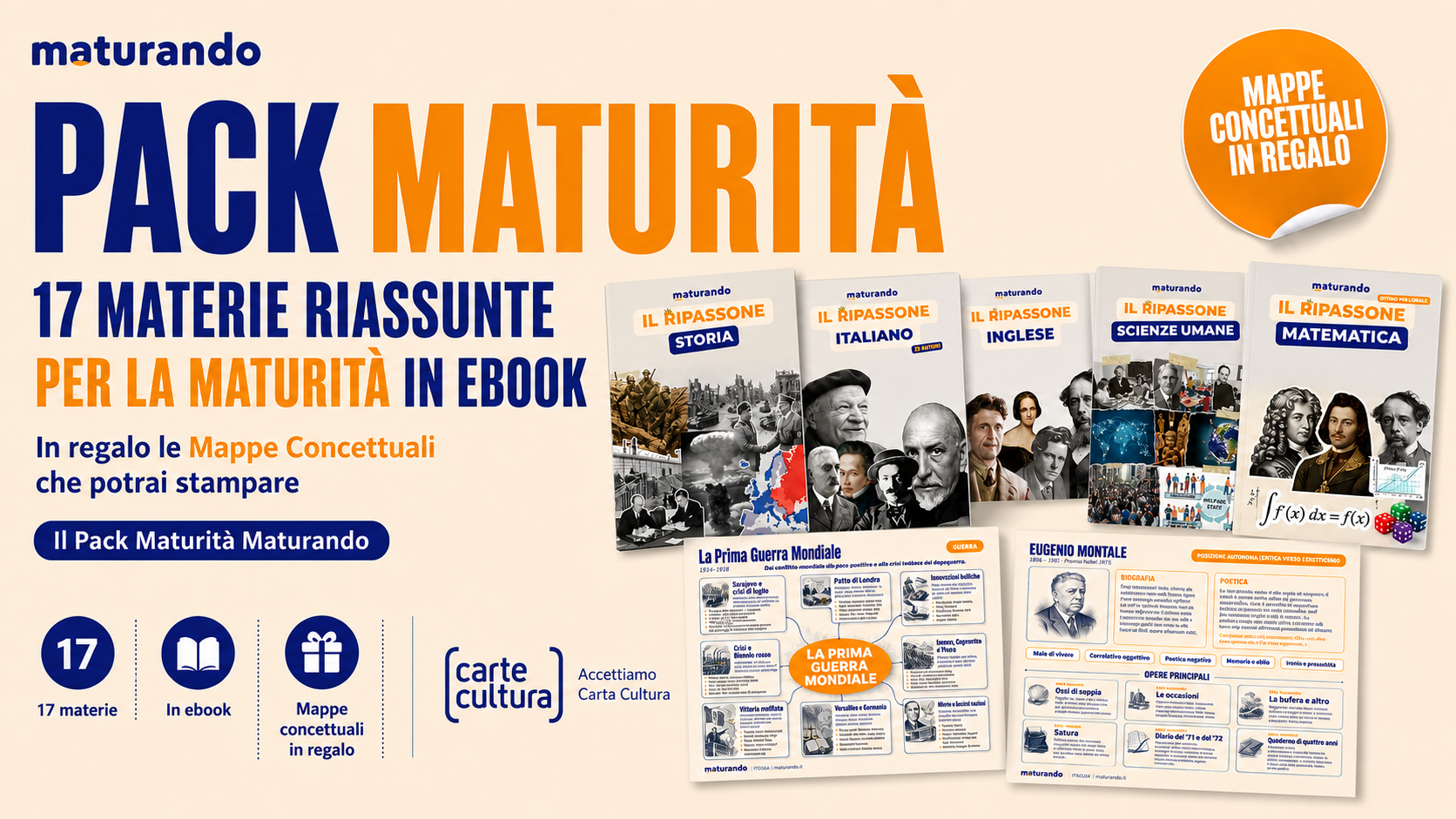 Pack Maturità 2026 — 17 Riassuntoni Ebook, Mappe Concettuali, Simulazione Orale AI, Carta Cultura