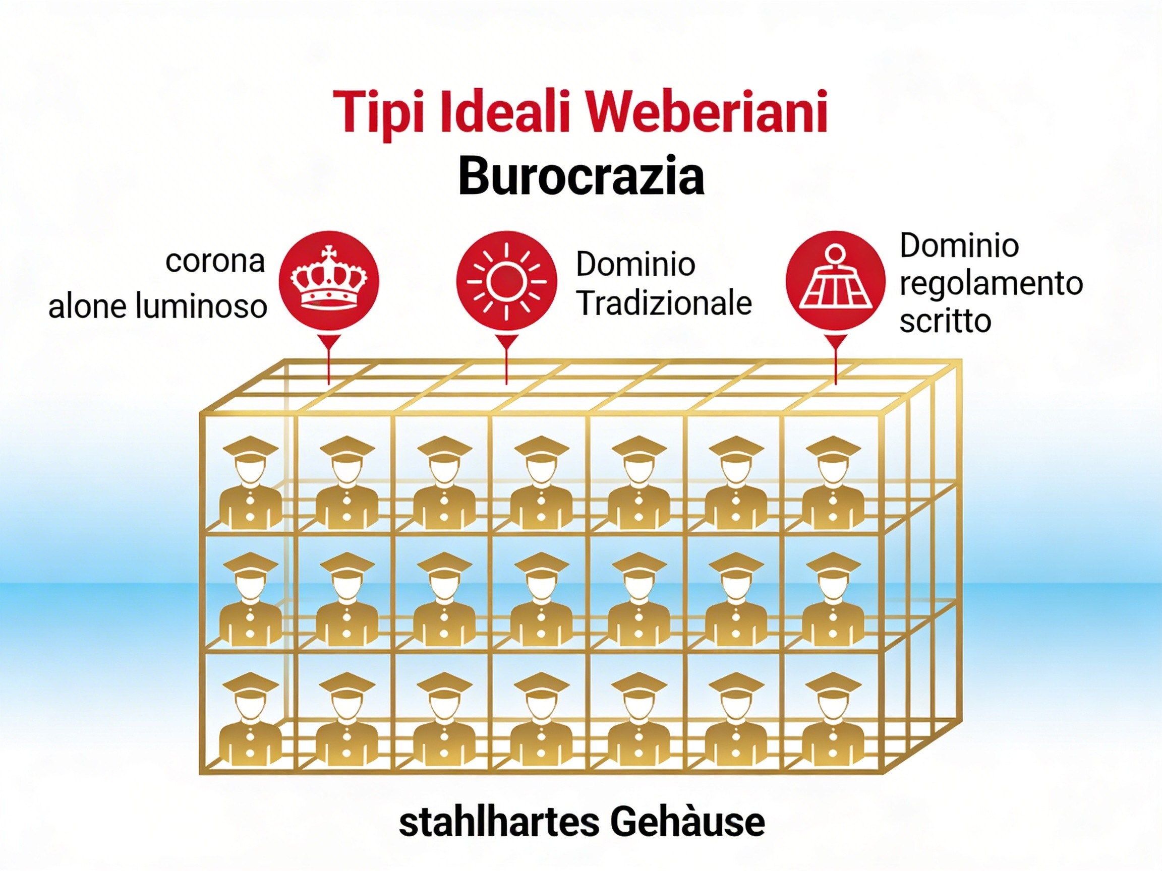 Schema concettuale dei tipi ideali weberiani con freccie che mostrano la comprensione dei fenomeni sociali