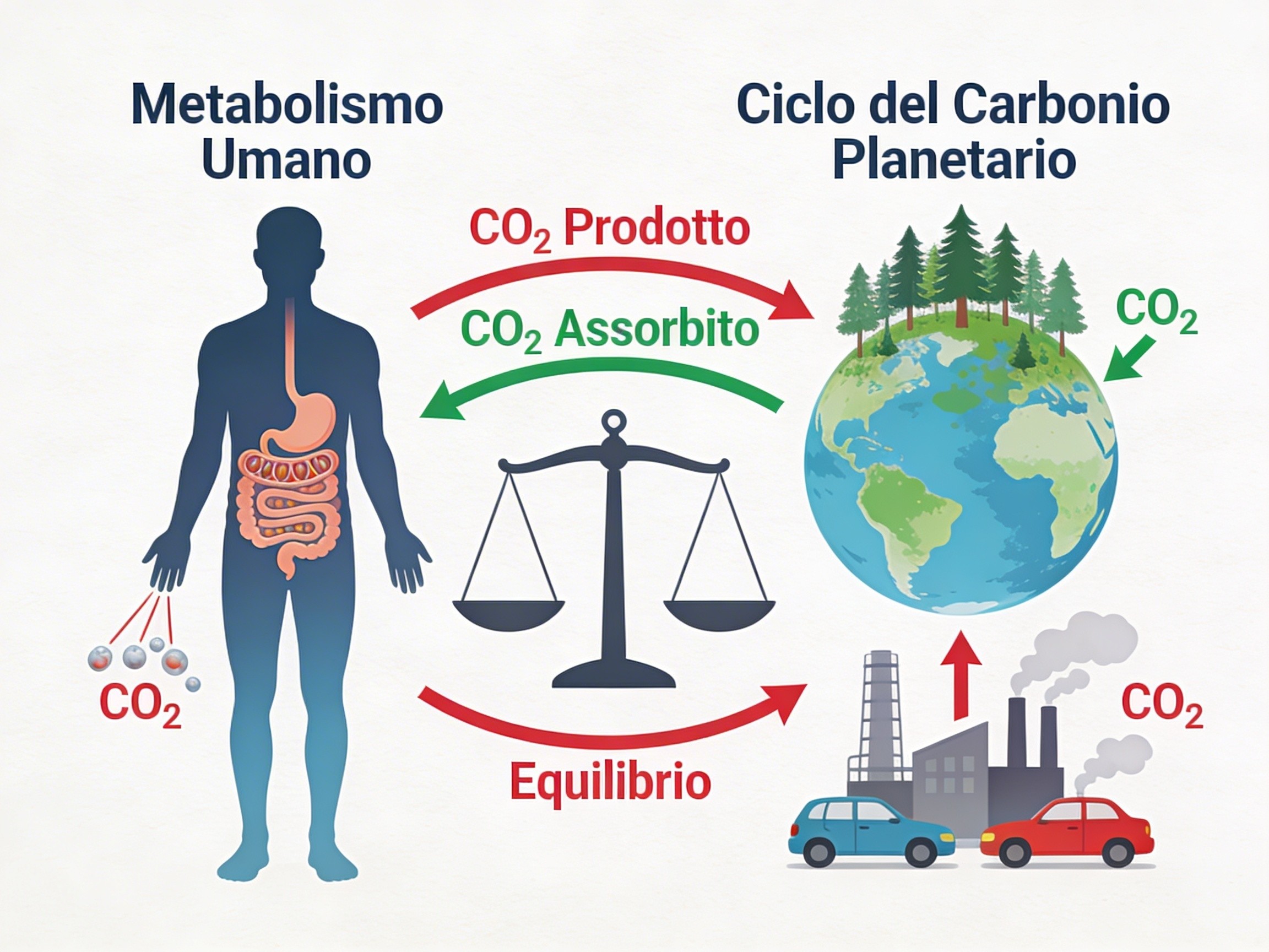 Confronto tra ciclo del carbonio naturale e impatto delle emissioni antropiche sull'effetto serra