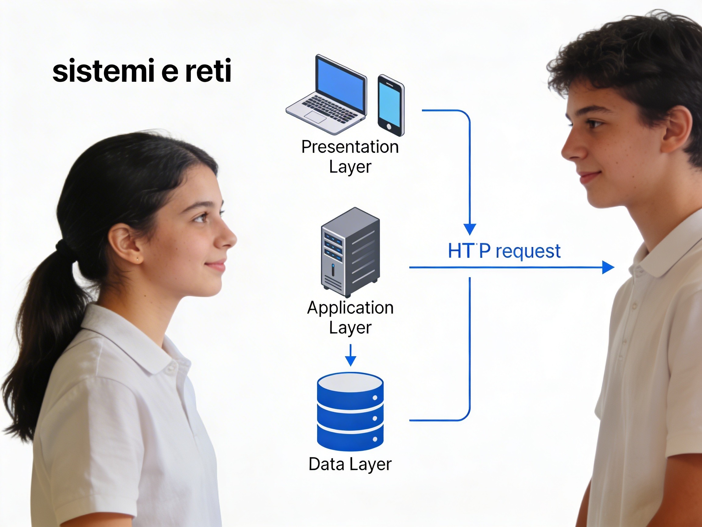 Schema architettura three-tier con client, server applicazione e database