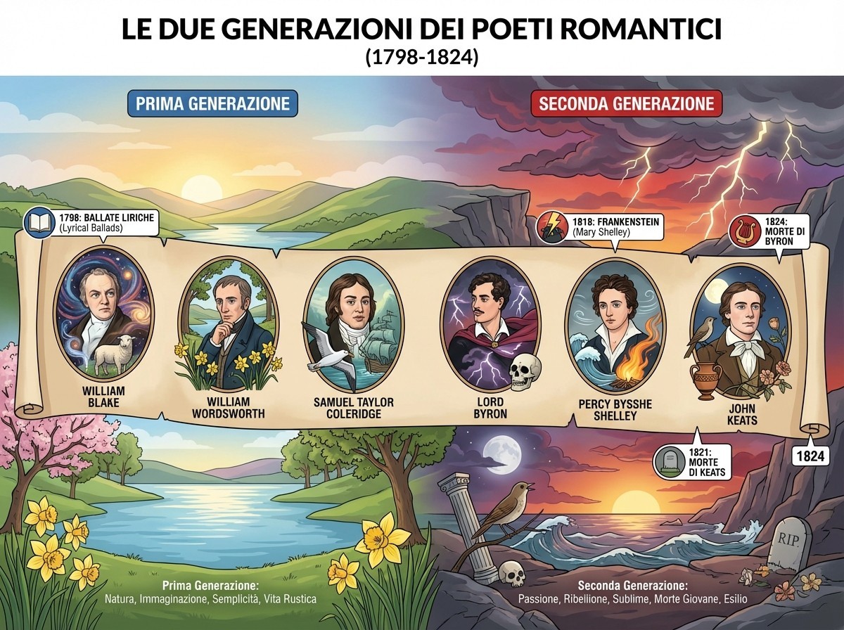 Timeline delle due generazioni di poeti romantici