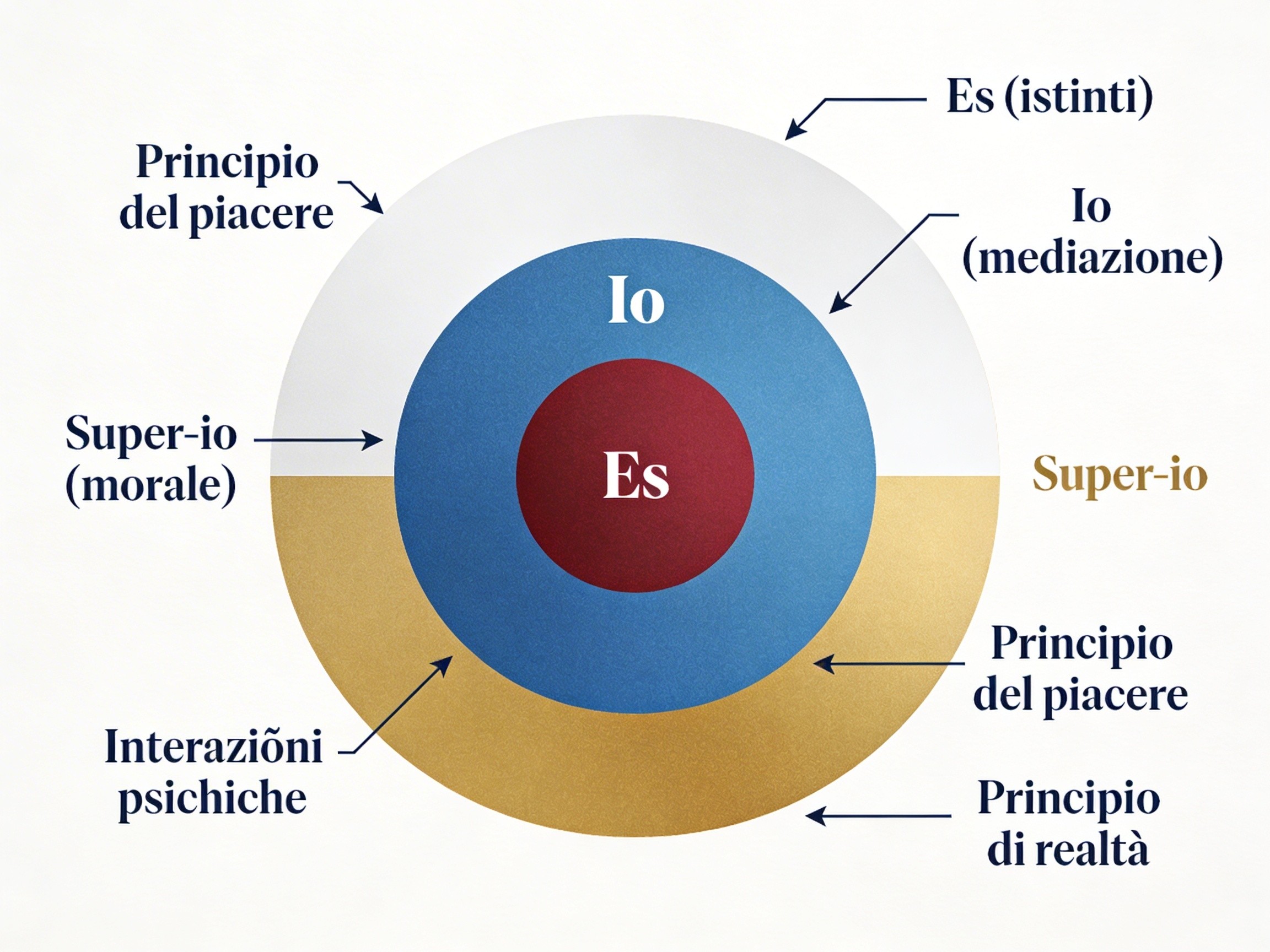 Schema delle tre istanze psichiche secondo Freud: Es, Io e Super-io
