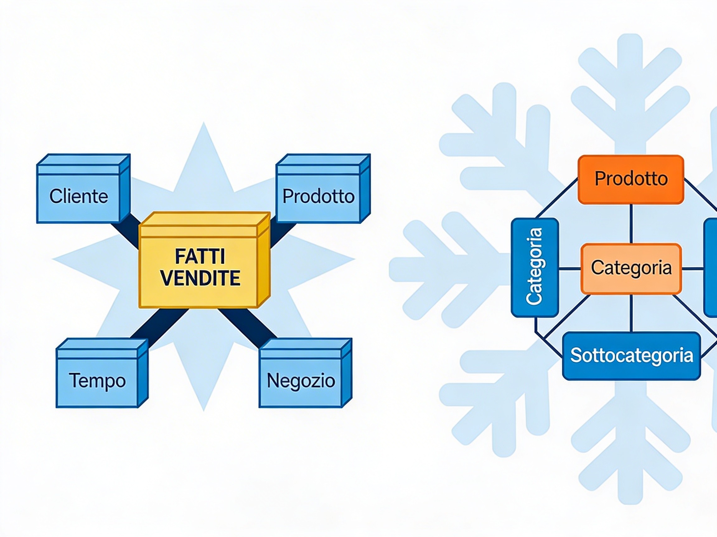 Confronto tra schema a stella e schema a fiocco di neve per Data Warehouse